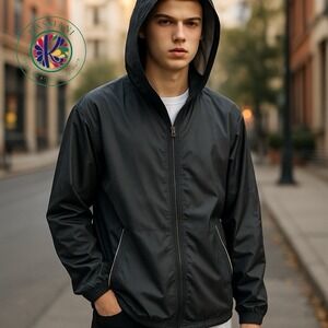 RL Lauren Jeans Co. Men's Performance Windbreaker Jacket – Black, Size L, Full-Z